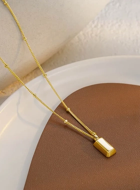 轻奢设计小金砖圆珠钛钢项链