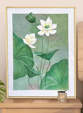 好运莲莲成品装饰画仿油画风景肌理国风寓意美好卧室客厅餐厅挂画