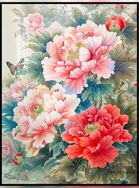 中式牡丹花卉装饰画富贵寓意国风高级感唯美仿油画卧室客厅摆挂画