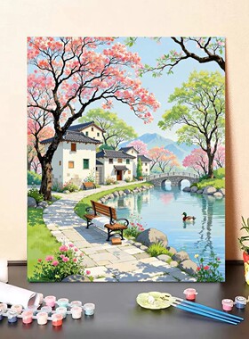春景治愈田园装饰画仿油画风景成品唯美清新氛围感卧室客厅摆挂画