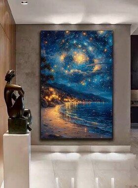 莫奈世界名画星空日出大海装饰画唯美仿油画高级感卧室客厅摆挂画