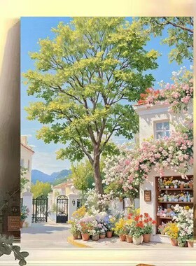 海边花房装饰画仿油画风景唯美成品小众清新氛围感卧室客厅摆挂画