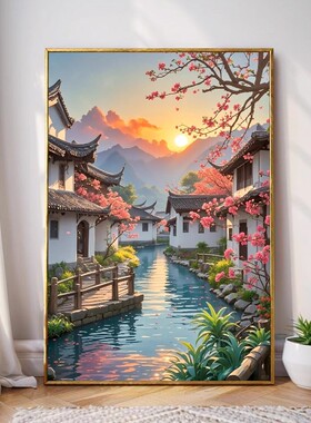 暮色染巷江南建筑装饰画成品仿油画风景唯美治愈系卧室客厅摆挂画