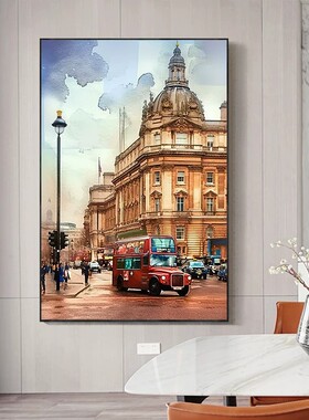 英伦卡通建筑装饰画欧式复古仿油画艺术小众氛围感卧室客厅摆挂画