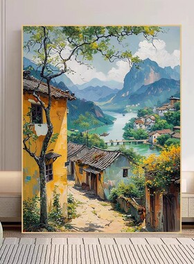 中国风乡村装饰画仿油画风景成品唯美清新意境中式卧室客厅摆挂画