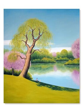 绿色系小清新装饰画成品仿油画风景唯美治愈高级感卧室客厅摆挂画