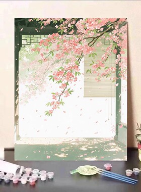 中国风传统风景装饰画成品仿水彩水墨风格小众唯美卧室客厅挂摆画