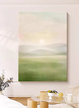 光影绿植装饰画仿油画风景清新横版高级感唯美卧室客厅玄关摆挂画