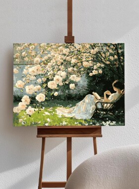 蔷薇花横版装饰画欧式复古仿油画风景唯美小众艺术卧室客厅摆挂画
