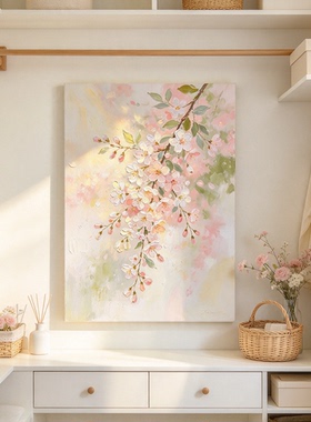 小清新光影花卉装饰画北欧简约仿油画风景唯美高级卧室客厅摆挂画