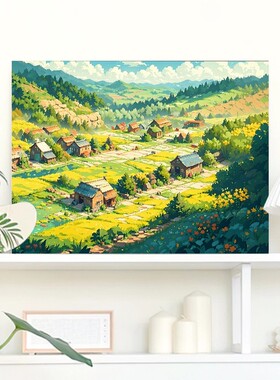 自然风景横版装饰画成品仿油画宫崎骏清新唯美治愈卧室客厅摆挂画