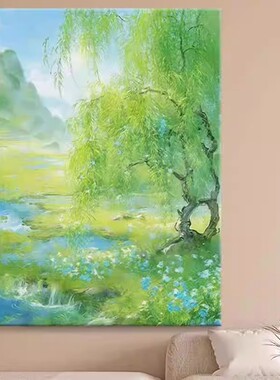 奶油风莫奈装饰画仿油画风景杨柳小清新唯美治愈系卧室客厅摆挂画