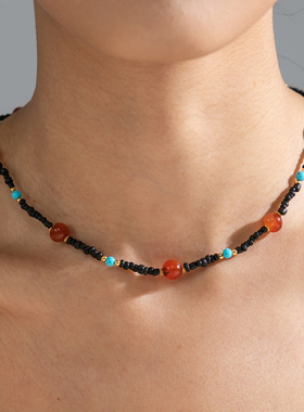 天然黑合浦高级撞色项链