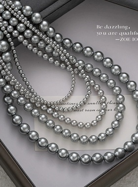 施家真多麻铂金灰色珍珠项链