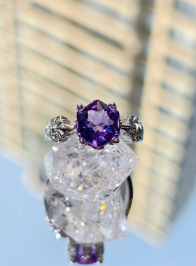 净体巴西紫水晶925银复古戒指