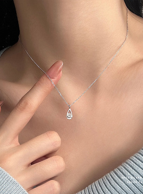 时尚水滴项链银小众锁骨链女锆石