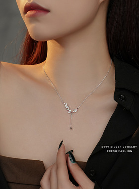 麦穗颈链99足银轻奢十字链女锆石