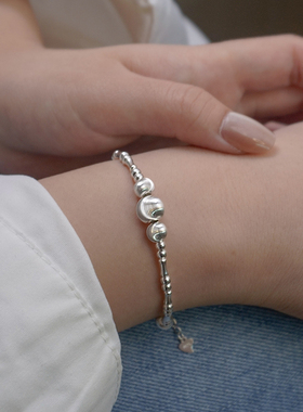 925纯银猫眼珠车花球竹节手链