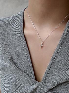 S925纯银四芒星项链女生韩系简约