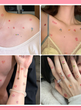 可爱小图彩色纹身贴纸tattoo女可爱防水持久遮疤锁骨卡通高级感