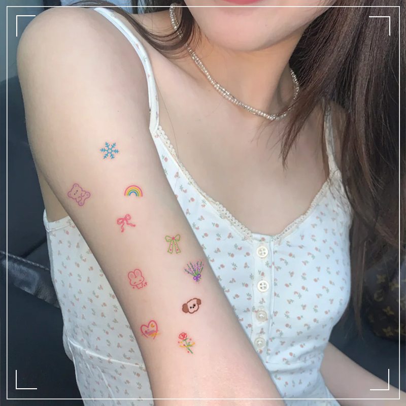 可爱小图 彩色纹身贴纸女男防水持久遮疤腿部锁骨手臂手指高级感 - 图1