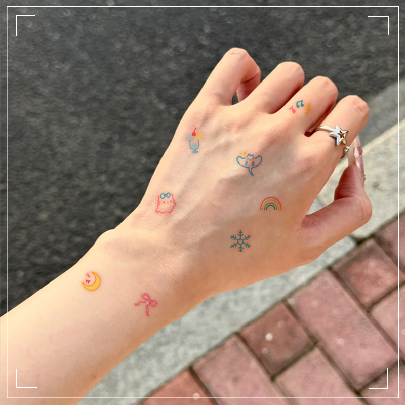 可爱小图 彩色纹身贴纸女男防水持久遮疤腿部锁骨手臂手指高级感 - 图0
