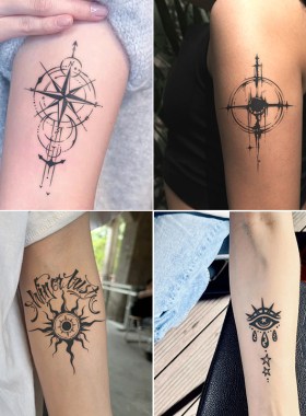 暗黑系列草本纹身贴纸tattoo女不反光防水持久遮疤锁骨手臂高级感