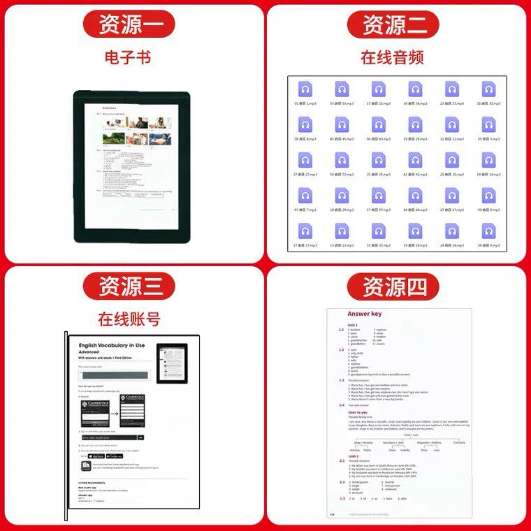 English Vocabulary in Use 初/中/高级4册 原版进口剑桥英语词汇书 英式词汇学习工具书