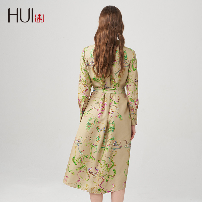 HUI卉桑蚕丝真丝新中式莫比乌斯幻影缎面印花衬衫国风连衣裙碎花,淘宝优惠券,粉丝福利购,淘宝优惠卷