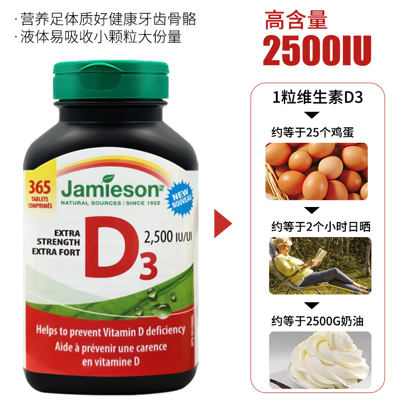 加拿大Jamieson健美生维生素D3维他命vd3成人促进补钙吸收365粒 - 图2