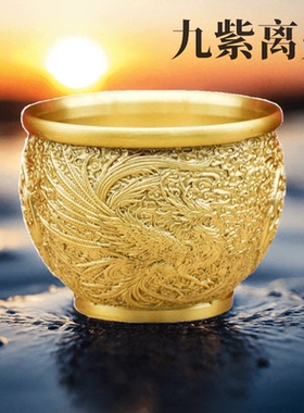 九紫离火黄铜米缸招财朱雀摆件