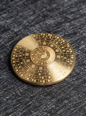 罗盘黄铜八卦实心风水高精度激光专业时来运转钱指尖陀螺手把件