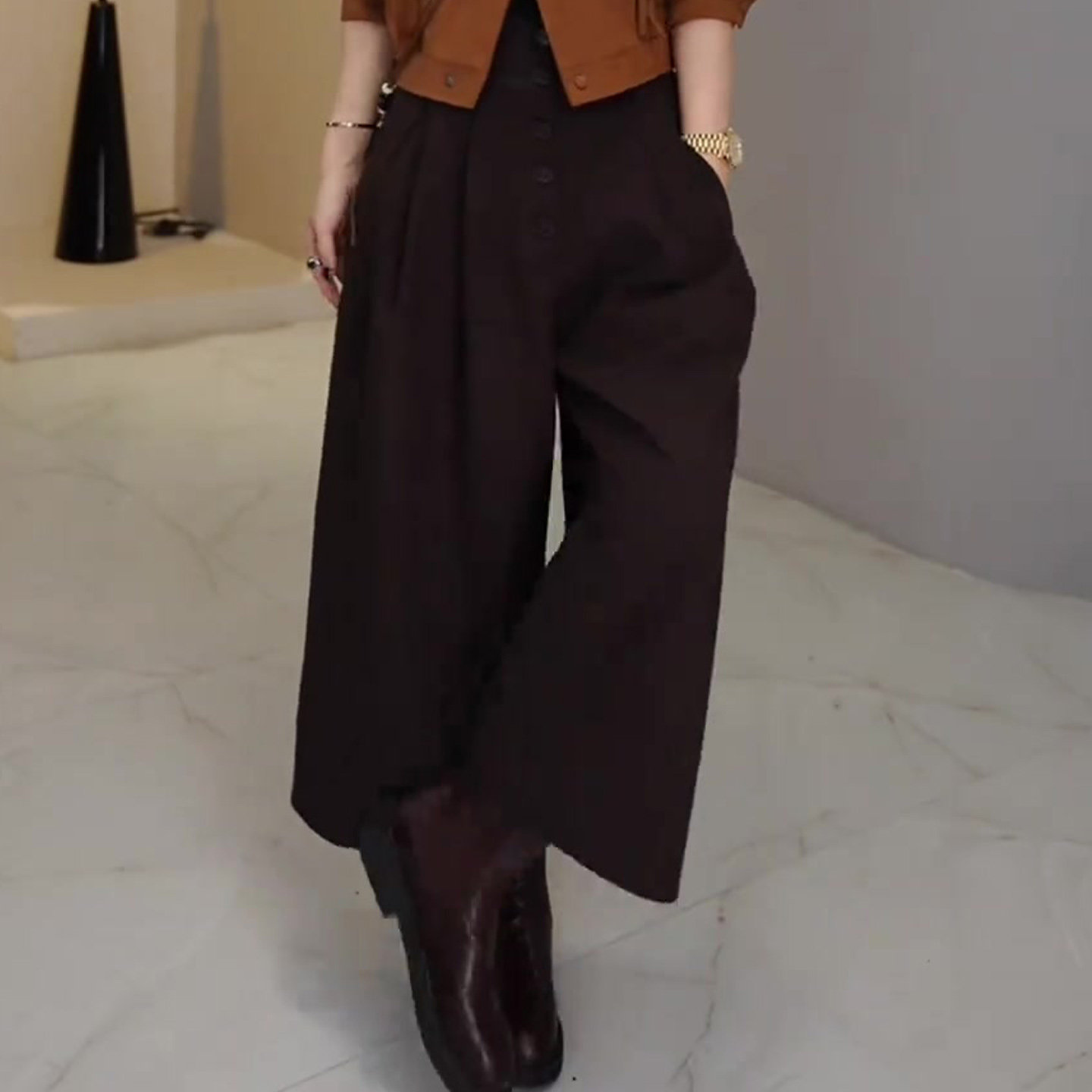 深圳南油高端货~毛呢阔腿裤女秋高腰显瘦大码休闲八分裤西装裤子,淘宝优惠券,粉丝福利购,淘宝优惠卷