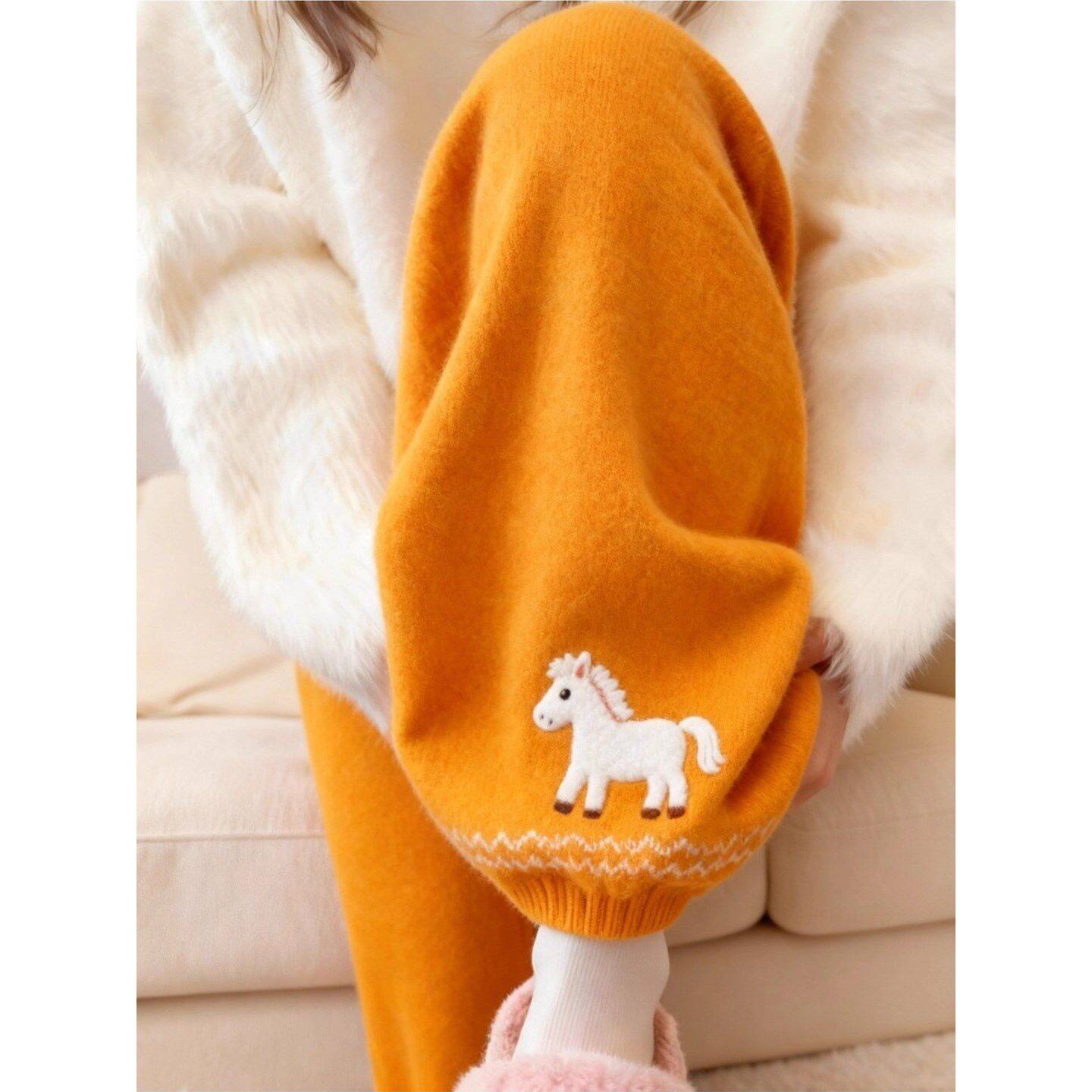 2025冬爆款橘色小马提花裤子女宽松垂感温柔慵懒风保暖时尚休闲裤,淘宝优惠券,粉丝福利购,淘宝优惠卷