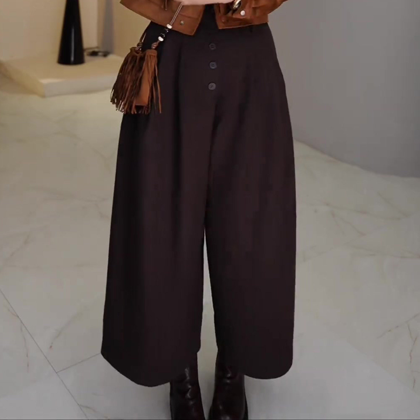 深圳南油高端货~毛呢阔腿裤女秋高腰显瘦大码休闲八分裤西装裤子,淘宝优惠券,粉丝福利购,淘宝优惠卷