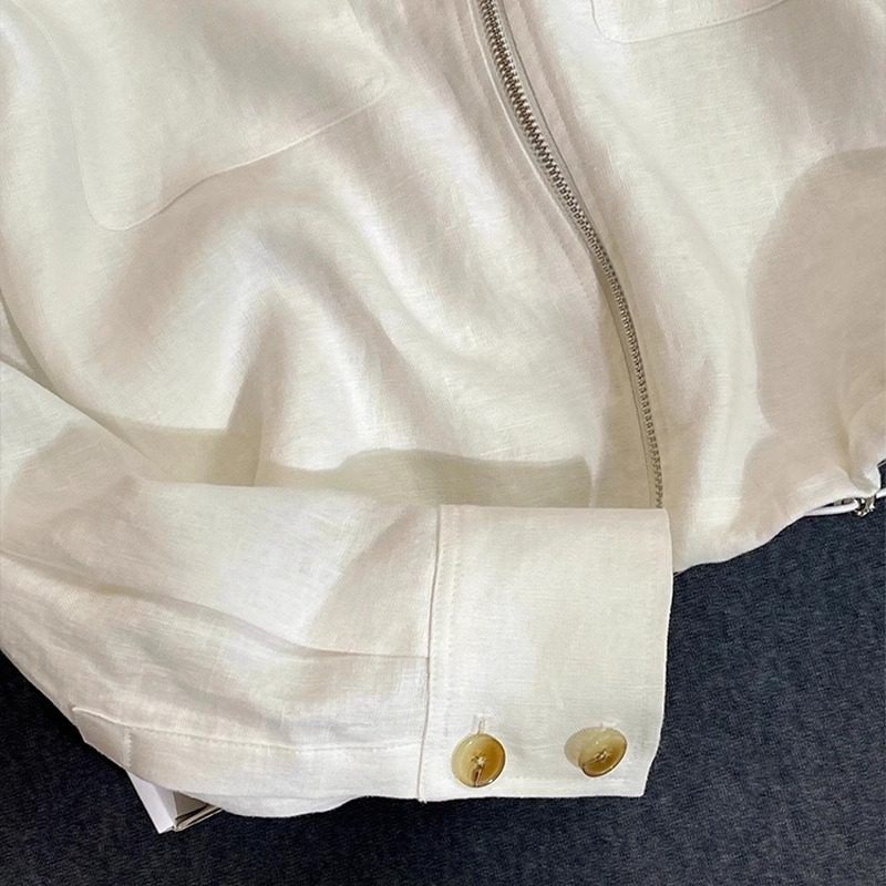 CHAO级推荐！太显贵了！白色极简亚麻外套女早春抽绳拉链夹克上衣,淘宝优惠券,粉丝福利购,淘宝优惠卷