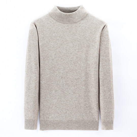 鄂尔多斯市半高领100%纯羊毛衫男休闲中厚保暖毛衣针织打底羊绒衫