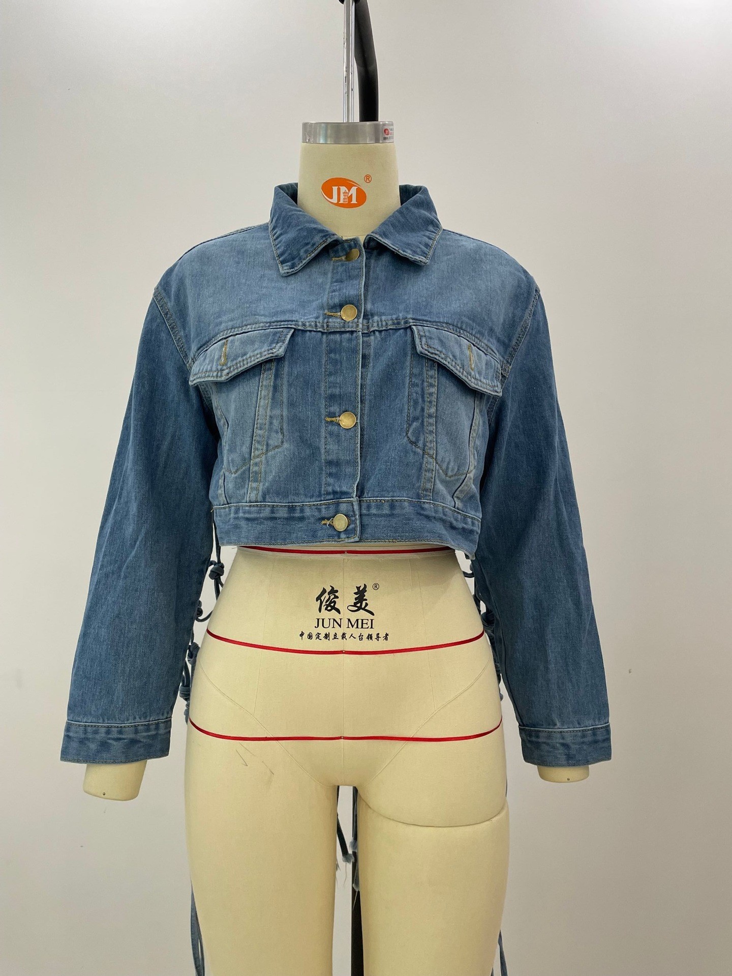 亚马逊wish独立站新后背网格流苏牛仔外套女Fringed denim jacket-图2