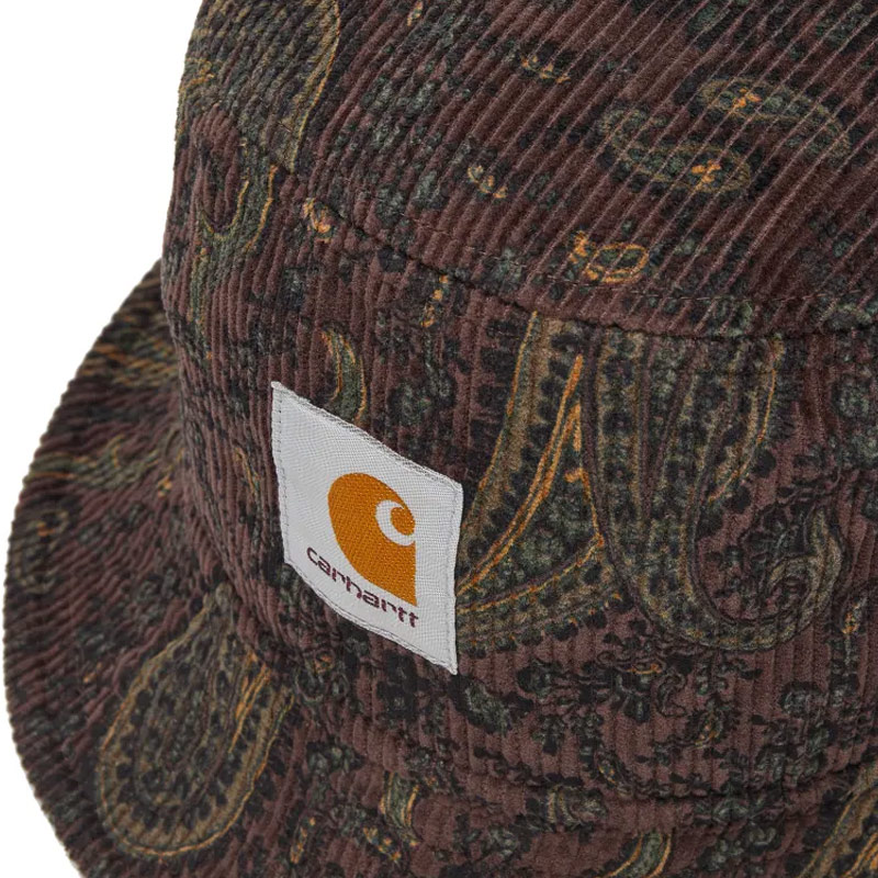 CARHARTT WIP Cord Bucket暗红纯棉灯芯绒提花平顶渔夫帽遮阳帽-图2