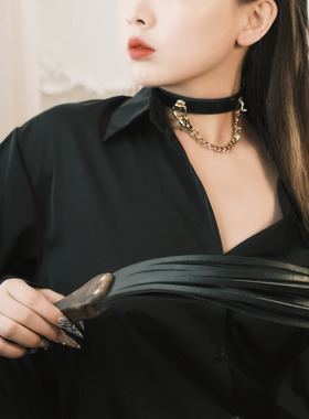 梧桐Studio铜链条真皮拽男女项圈