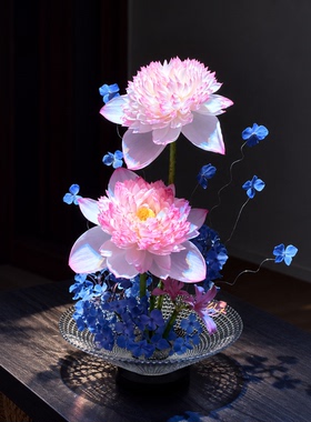 新中式莲花花瓶插花碗客厅玄关