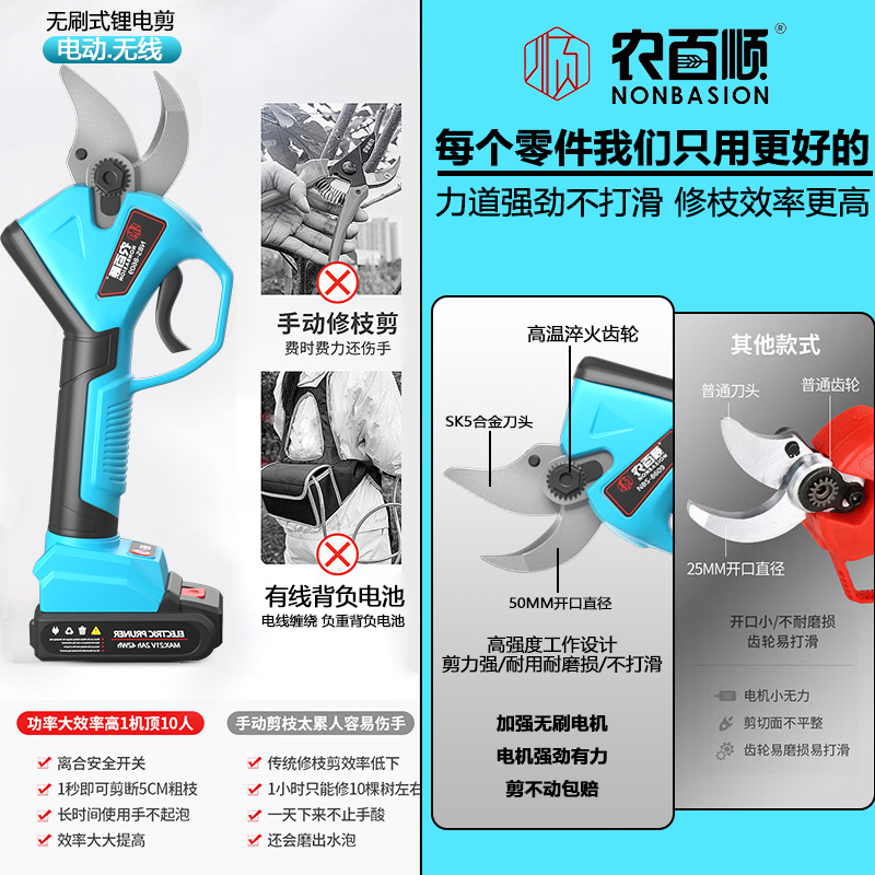 农百顺电动剪刀强力园林果树修枝剪剪树锂电剪树枝电剪子剪枝神器 - 图2