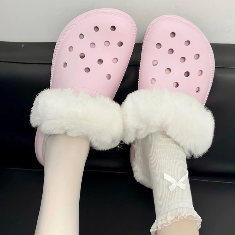 Crocs卡骆驰经典云朵暖绒洞洞鞋女鞋冬季保暖厚底暖棉拖鞋 212854 - 图3