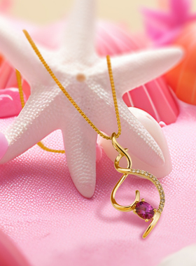 GSTV新款吊坠18K金链子单独蓝宝石白黄金项链石榴石粉色通用女士