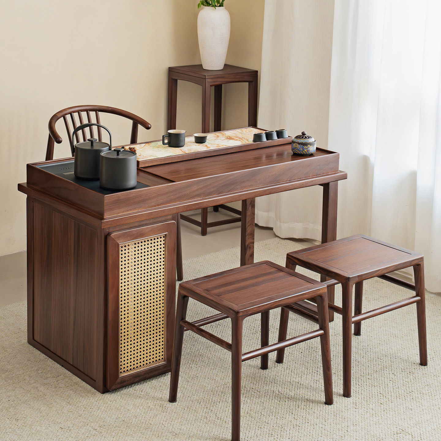 新中式阳台茶桌2025新款实木多功能泡茶桌小户型收纳桌椅组合一体,淘宝优惠券,粉丝福利购,淘宝优惠卷
