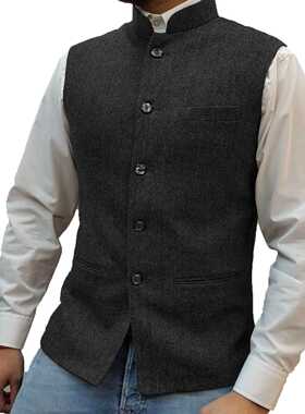 Men's Suit Vest Stand-up Collar Herringbone Steampunk Style