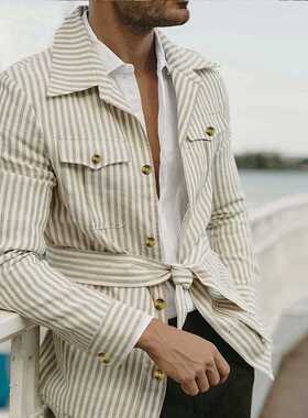 Men's Long Sleeve riped Shirt Casual Sreetwear Button Pock