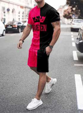 Summer New Men's T-Shirt + Shorts 2-Piece Set Of Crown King
