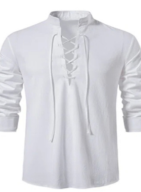 2022 New Men's V-neck shirt T-shirt Fashion Vintage Thin Lon