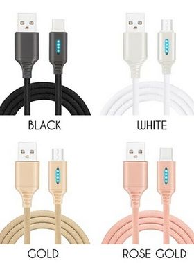 Auto Cut off power LED USB Type C Charger Cable For Android